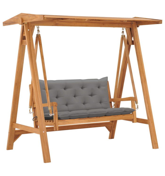 Balancelle avec coussin gris 170 cm Bois de teck solide | Mobilier & Déco