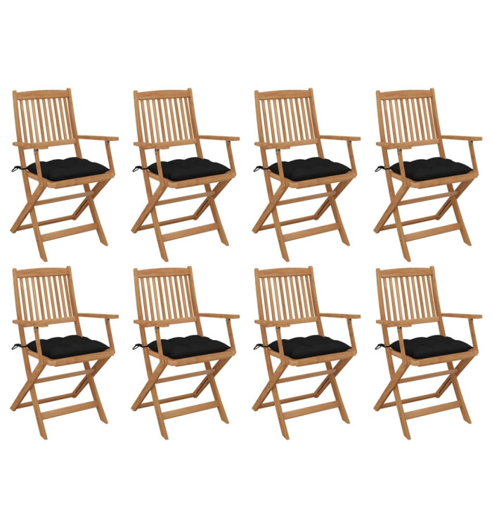 Chaises pliables d'extérieur et coussins lot de 8 Bois d'acacia | Mobilier & Déco