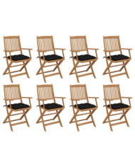 Chaises pliables d'extérieur et coussins lot de 8 Bois d'acacia | Mobilier & Déco