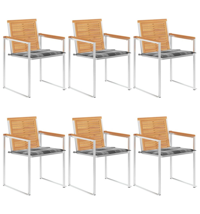 Chaises de jardin lot de 6 avec coussins Bois de teck massif | Mobilier & Déco