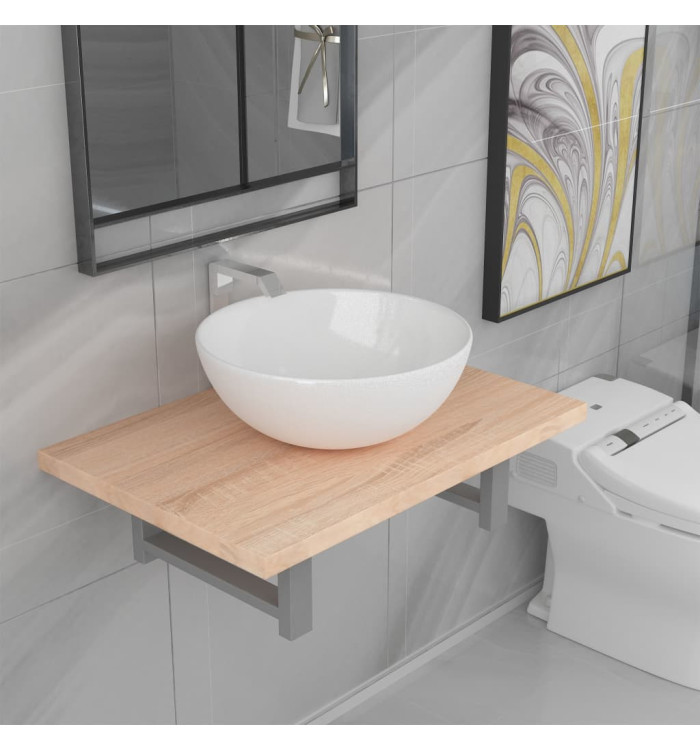Meuble de salle de bain en deux pièces Céramique Chêne | Mobilier & Déco