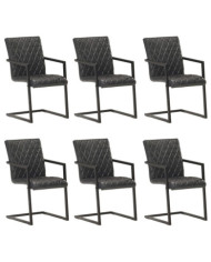 Chaises à manger cantilever lot de 6 noir cuir véritable | Mobilier & Déco