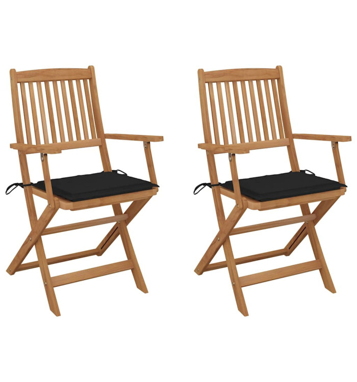 Chaises pliables de jardin lot de 2 avec coussins Bois d'acacia | Mobilier & Déco