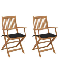 Chaises pliables de jardin lot de 2 avec coussins Bois d'acacia | Mobilier & Déco