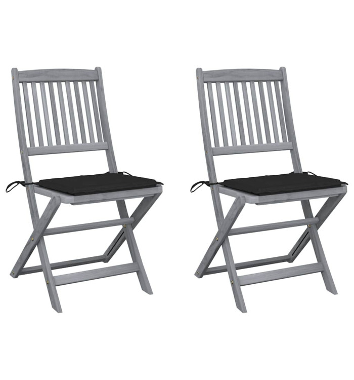 Chaises pliables d'extérieur lot de 2 et coussins Bois d'acacia | Mobilier & Déco