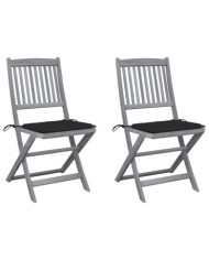 Chaises pliables d'extérieur lot de 2 et coussins Bois d'acacia | Mobilier & Déco