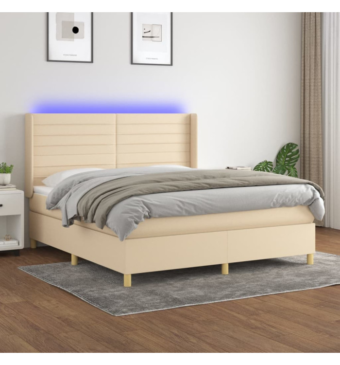 Sommier à lattes de lit matelas et LED Crème 160x200 cm Tissu | Mobilier & Déco