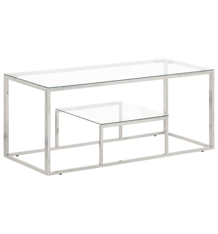 Table basse argenté acier inoxydable et verre trempé | Mobilier & Déco