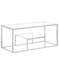 Table basse argenté acier inoxydable et verre trempé | Mobilier & Déco