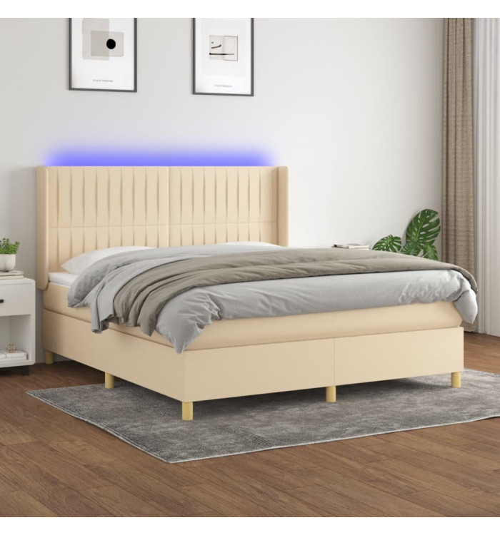 Sommier à lattes de lit matelas et LED Crème 160x200 cm Tissu | Mobilier & Déco