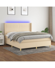 Sommier à lattes de lit matelas et LED Crème 160x200 cm Tissu | Mobilier & Déco