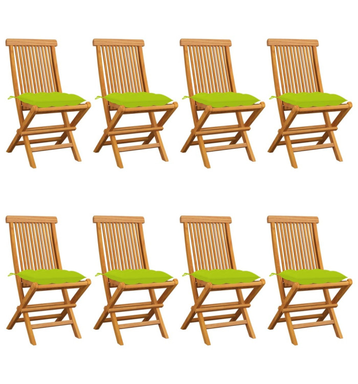 Chaises de jardin avec coussins vert vif lot de 8 Teck massif | Mobilier & Déco