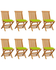 Chaises de jardin avec coussins vert vif lot de 8 Teck massif | Mobilier & Déco