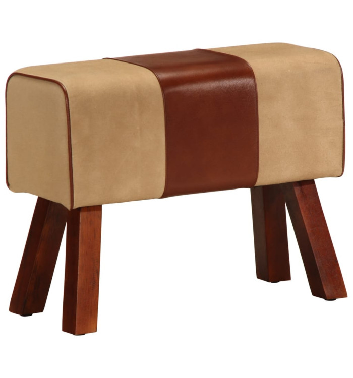 Banc saut de cheval 58 cm marron cuir véritable et manguier | Mobilier & Déco
