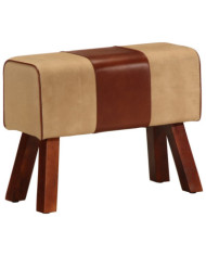 Banc saut de cheval 58 cm marron cuir véritable et manguier | Mobilier & Déco