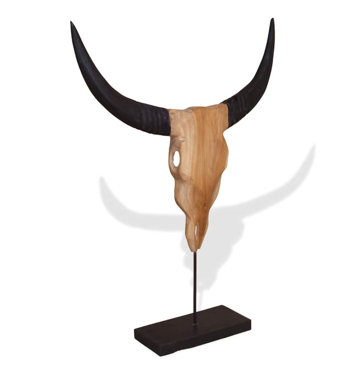 Sculpture de crâne de taureau teck 66x15x88 cm | Mobilier & Déco