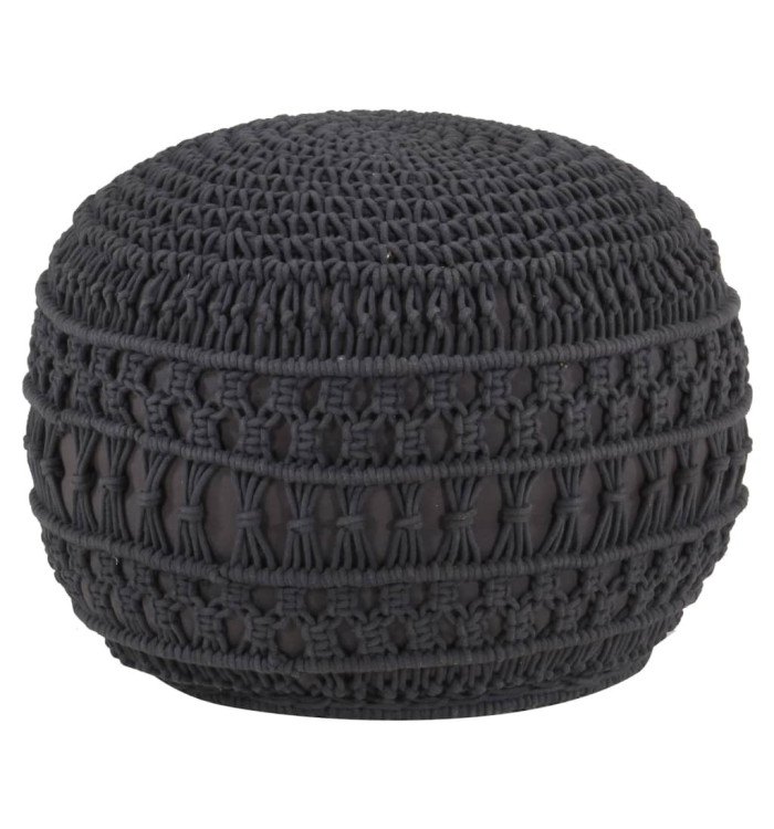 Pouf fait à la main en macramé Anthracite 45x30 cm Coton | Mobilier & Déco