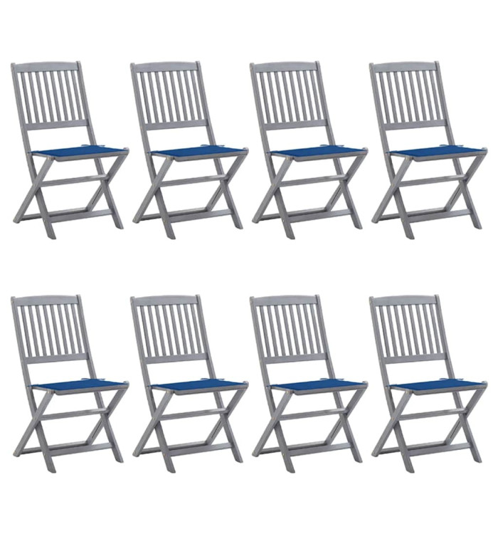 Chaises pliables d'extérieur lot de 8 et coussins Bois d'acacia | Mobilier & Déco