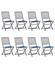 Chaises pliables d'extérieur lot de 8 et coussins Bois d'acacia | Mobilier & Déco