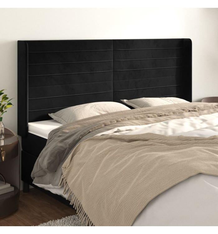 Tête de lit avec oreilles Noir 183x16x118/128 cm Velours | Mobilier & Déco