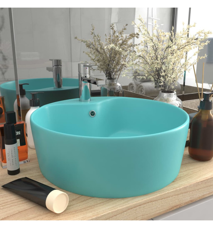 Lavabo de luxe avec trop-plein Vert clair mat 36x13cm Céramique | Mobilier & Déco