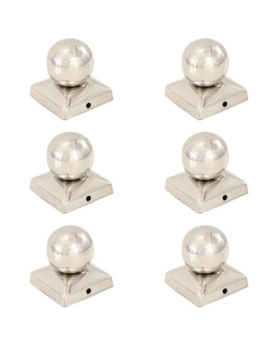 Bouchons de poteau 6 pcs Globe final Acier inoxydable 71x71 mm | Mobilier & Déco