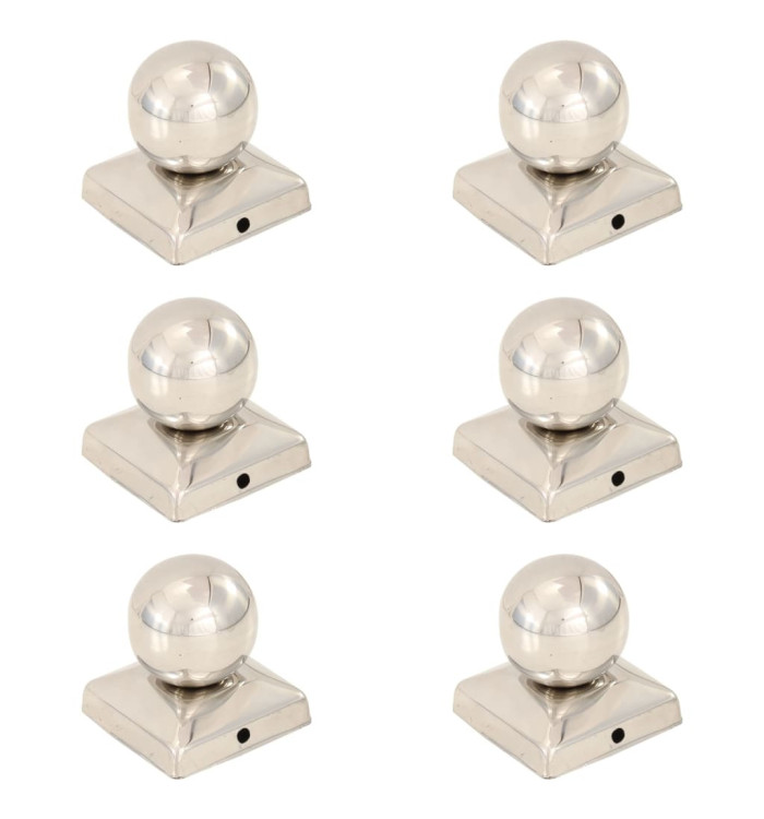Bouchons de poteau 6 pcs Globe final Acier inoxydable 71x71 mm | Mobilier & Déco