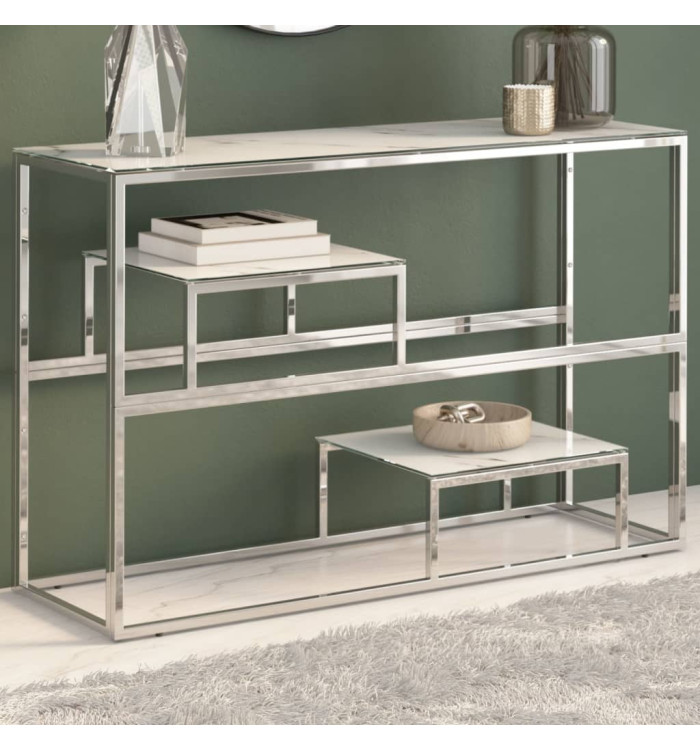 Table console argenté acier inoxydable et verre trempé | Mobilier & Déco