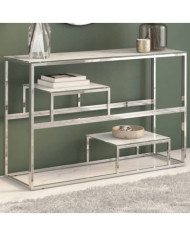 Table console argenté acier inoxydable et verre trempé | Mobilier & Déco