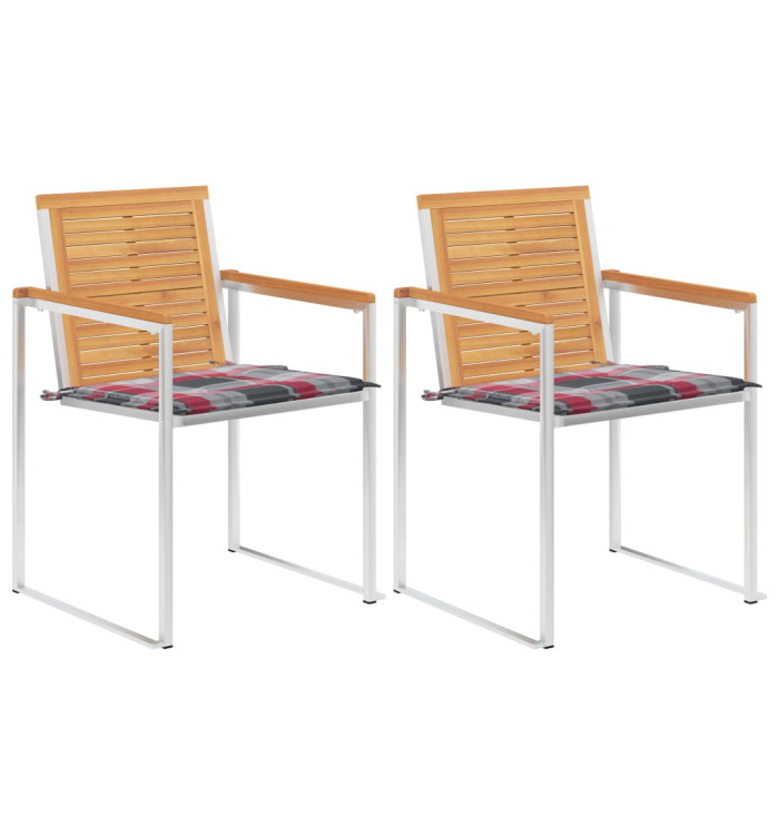 Chaises de jardin avec coussins lot de 2 Teck solide et acier | Mobilier & Déco