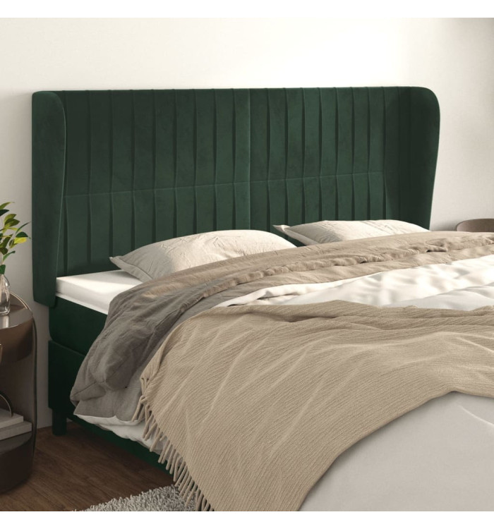 Tête de lit avec oreilles Vert foncé 183x23x118/128 cm Velours | Mobilier & Déco