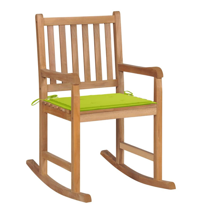 Chaise à bascule avec coussin vert vif Bois de teck solide | Mobilier & Déco