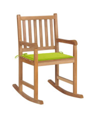 Chaise à bascule avec coussin vert vif Bois de teck solide | Mobilier & Déco
