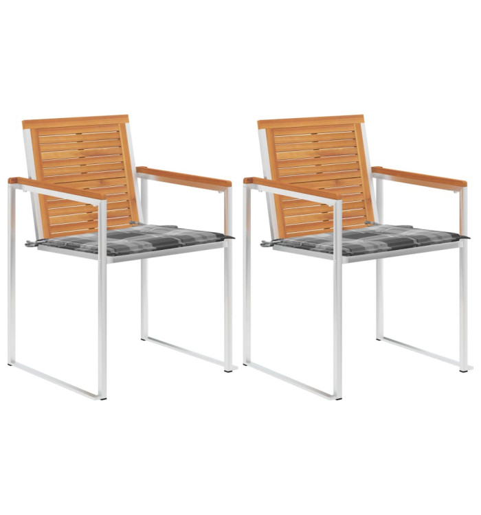 Chaises de jardin avec coussins lot de 2 Acacia solide et acier | Mobilier & Déco