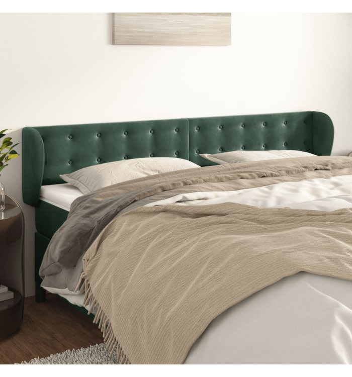Tête de lit avec oreilles Vert foncé 163x23x78/88 cm Velours | Mobilier & Déco