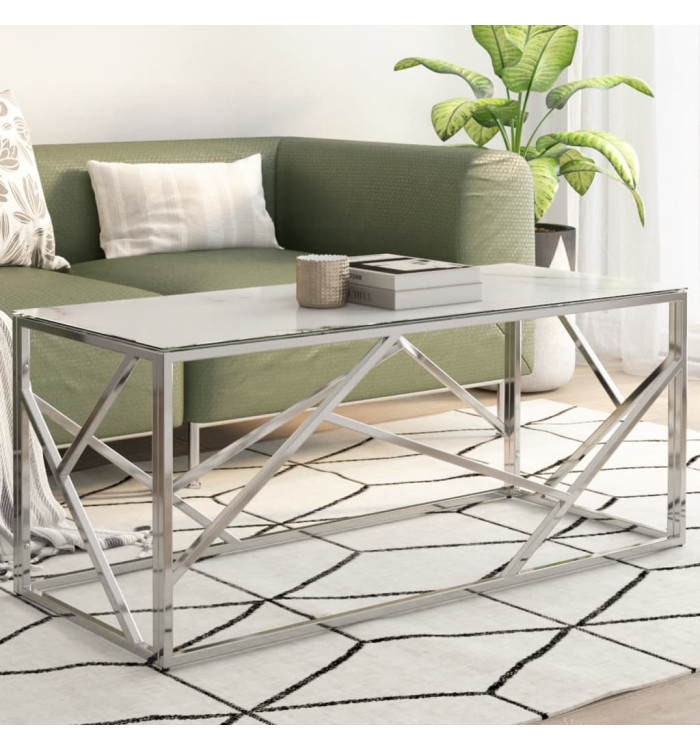 Table basse argenté acier inoxydable et verre trempé | Mobilier & Déco