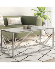 Table basse argenté acier inoxydable et verre trempé | Mobilier & Déco