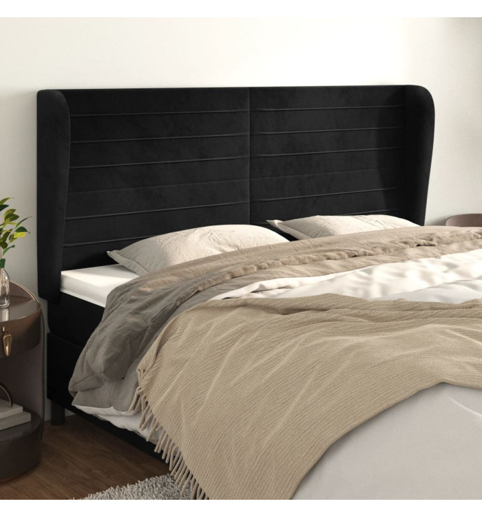 Tête de lit avec oreilles Noir 203x23x118/128 cm Velours | Mobilier & Déco