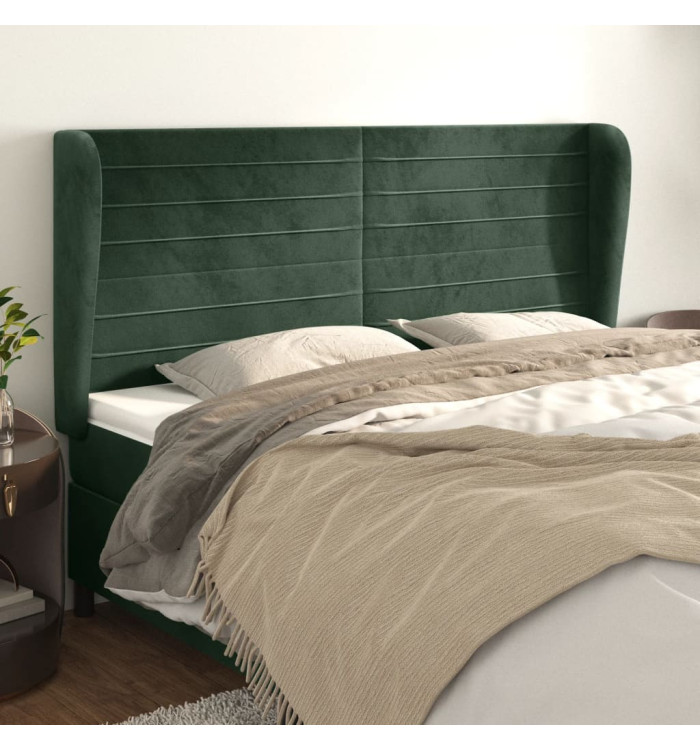 Tête de lit avec oreilles Vert foncé 163x23x118/128 cm Velours | Mobilier & Déco