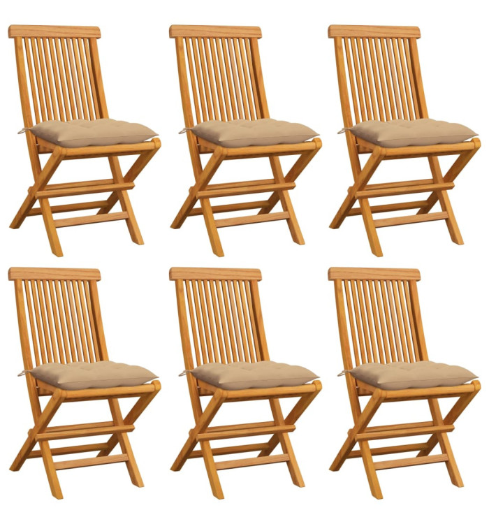 Chaises de jardin et coussins beige lot de 6 Bois teck massif | Mobilier & Déco