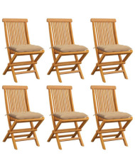 Chaises de jardin et coussins beige lot de 6 Bois teck massif | Mobilier & Déco