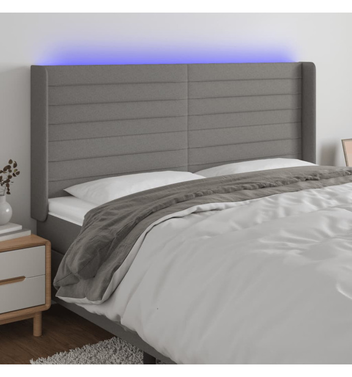 Tête de lit à LED Gris foncé 183x16x118/128 cm Tissu | Mobilier & Déco
