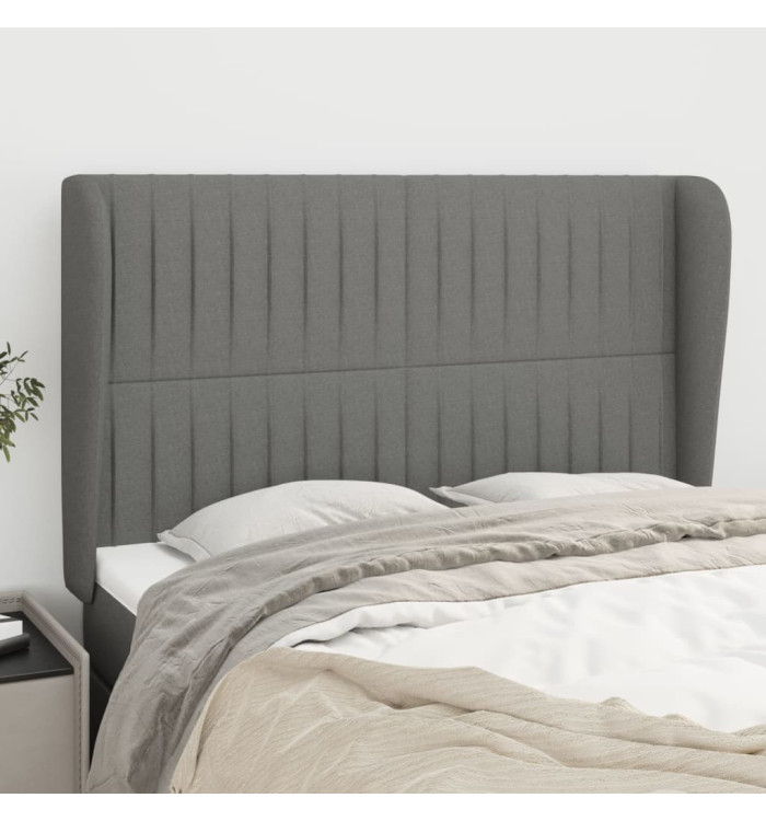 Tête de lit avec oreilles Gris foncé 147x23x118/128 cm Tissu | Mobilier & Déco