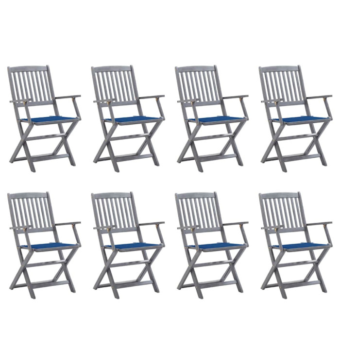 Chaises pliables d'extérieur lot de 8 et coussins Bois d'acacia | Mobilier & Déco