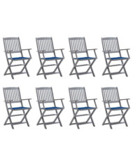 Chaises pliables d'extérieur lot de 8 et coussins Bois d'acacia | Mobilier & Déco