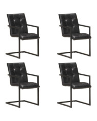 Chaises à manger cantilever lot de 4 noir cuir véritable | Mobilier & Déco