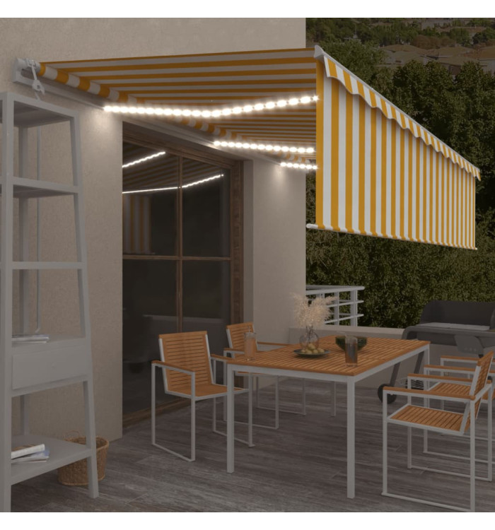 Auvent automatique capteur de vent LED 6x3 m Jaune et blanc | Mobilier & Déco