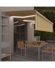 Auvent automatique capteur de vent LED 6x3 m Jaune et blanc | Mobilier & Déco