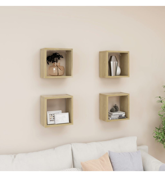 Étagères cube murales 4 pcs Chêne sonoma 26x15x26 cm | Mobilier & Déco