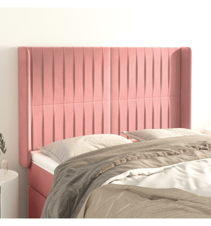 Tête de lit avec oreilles Rose 147x16x118/128 cm Velours | Mobilier & Déco